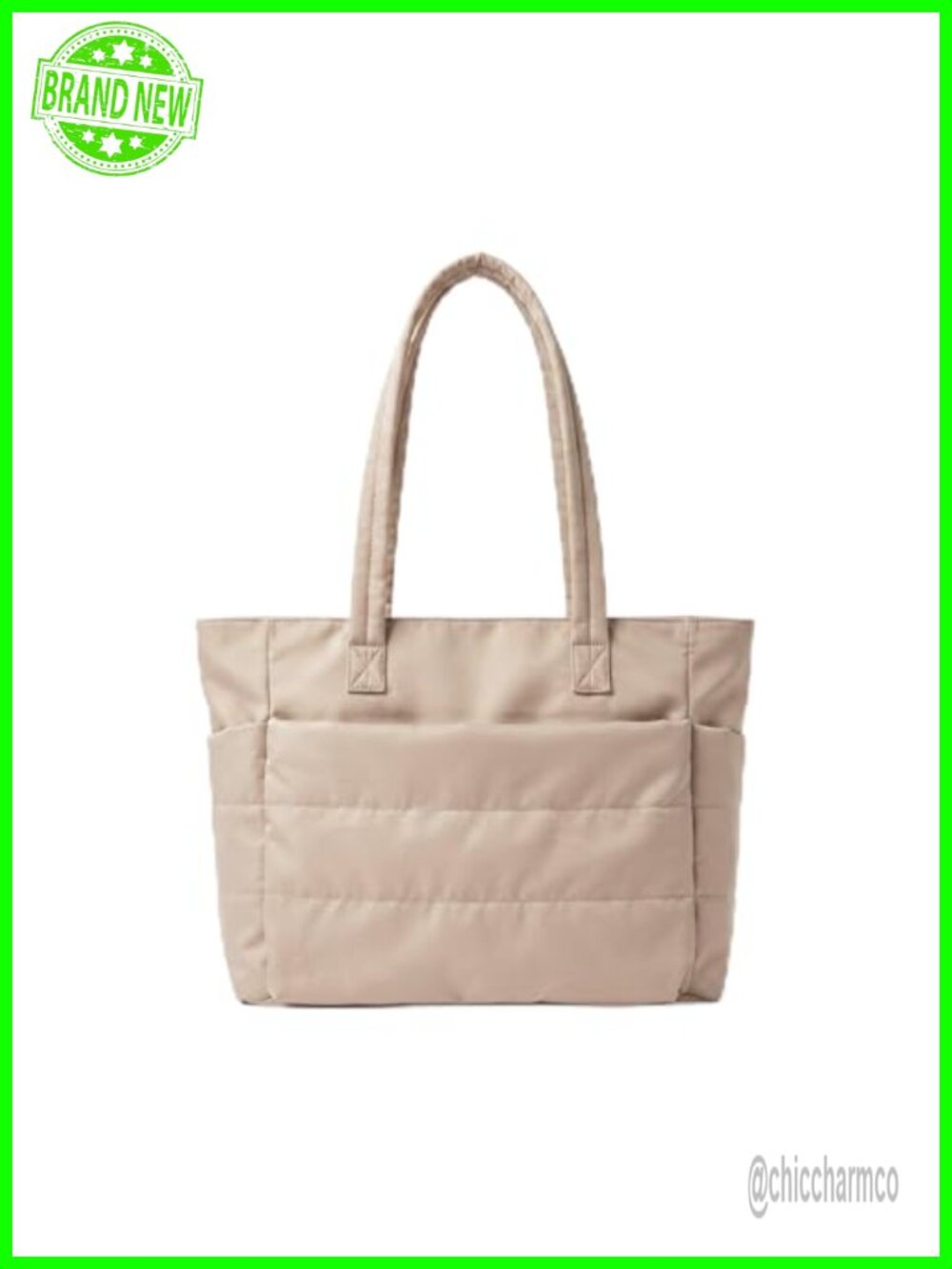 Lightweight Quilted Puffy Tote Bag with 40oz Tumbler Holder